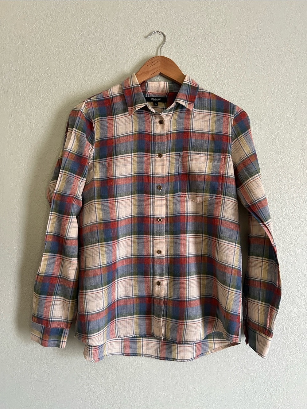 Madewell Plaid Button-Down Shirt in Cream, Blue & Red